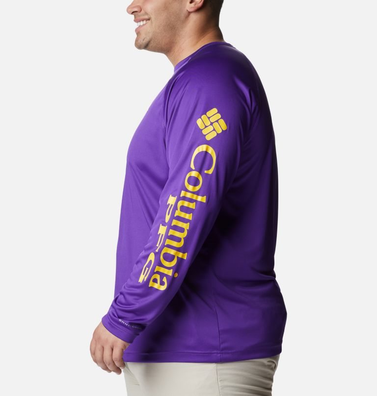 Men's Columbia Collegiate PFG Terminal Tackle Long Sleeve - LSU Sweatshirts Purple | Plus Size CA-BC361